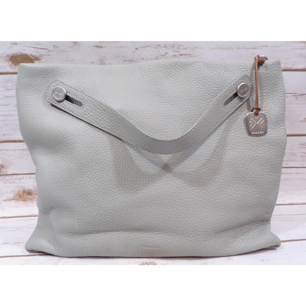 Skagen Gray Blue Cowhide Leather Slouch Handbag Purse Y2K Vintage Bag Charm